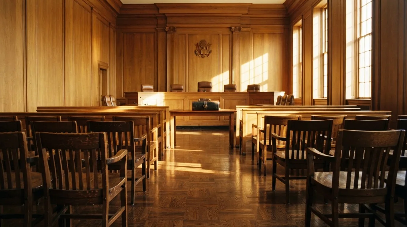 Üres tárgyalóterem faburkolattal, reggeli fényben — 5 tárcsás nyerőgépek magyarországon