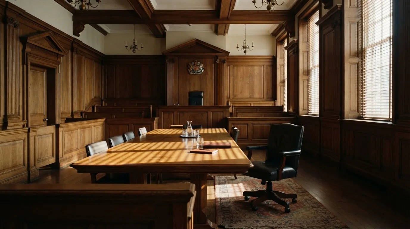 Üres tárgyalóterem faburkolattal, reggeli fényben — azonnali kifizetés kaszinók